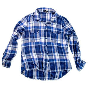 Stoosh Blue Plaid Button Up Top Large